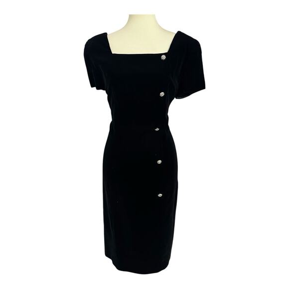 VTG Adrianna Papell Black Velvet Cocktail Dress Formal Large 12 Glam Vamp Opera - Picture 3 of 14